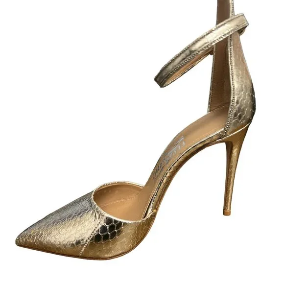 Salvatore Ferragamo Silver Ankle Strap Leather Stiletto PumpsUS Size 6.5